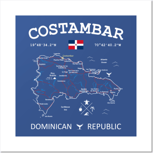 Costambar Dominican Republic Flag Travel Map Coordinates GPS Posters and Art